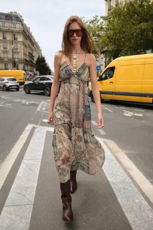 Patchwork Print Midi Dress