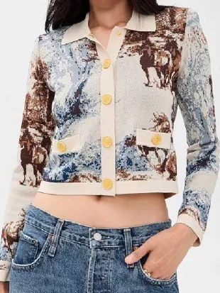 Good Morning America Ginger Zee Landscape Printed Cardigan