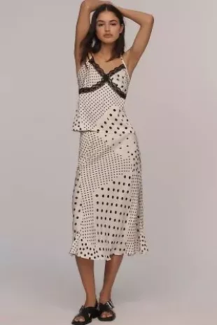 Polka Dot Midi Slip Skirt