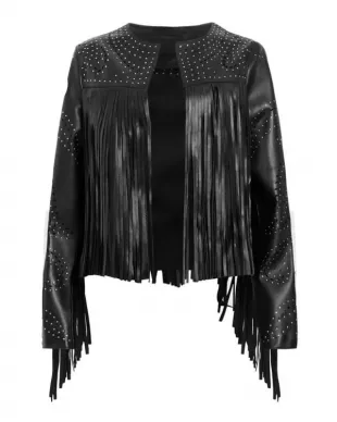 Reba McEntire The Voice S28 Black Fringed Leather Jacket