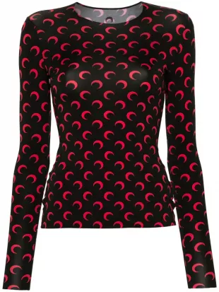 Black & Red Crescent Moon Print Turtleneck