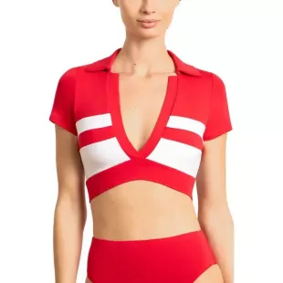 Babe Stripe Short Sleeve Bikini Top
