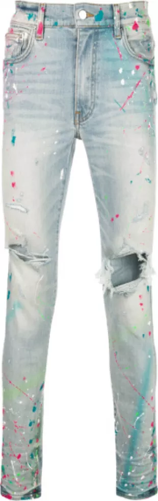 Light Indigo & Neon Paint Splatter Jeans