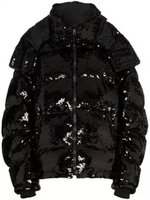 Black Sequin Puffer Jacket