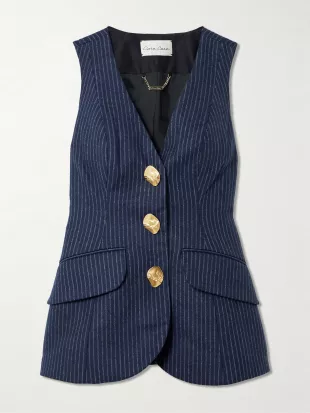 Wes Vest in Navy Chalk Stripe