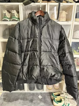 Black Allover Logos C-Shape Puffer Jacket
