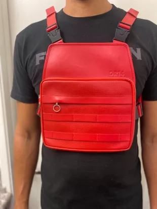Black Leather Utility Chest Bag
