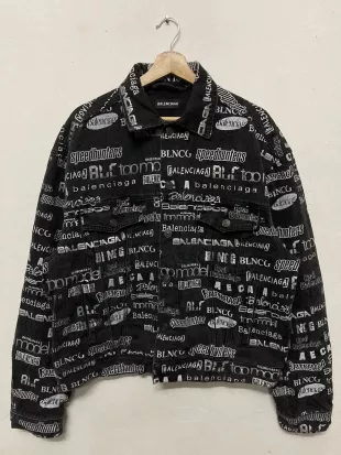 Grey Allover-Logos Denim Jacket