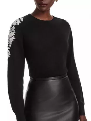 The Voice S28 Reba McEntire Embellished Shoulder Black Sweater