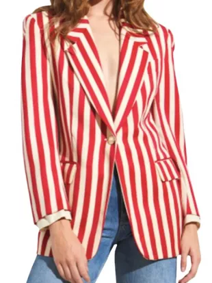 Lily Collins Red & White Striped Blazer