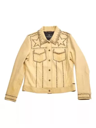 Emily In Paris S04 Benoît Yellow Studded Leather Jacket