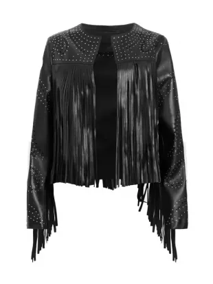 Reba McEntire The Voice S28 Embellished Fringed Leather Jacket