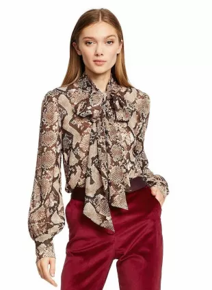 Snake Print Tie Neck Blouse