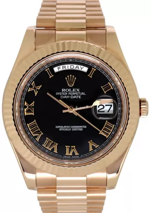 Rose Gold & Black Roman Day Date II