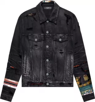 Antique Black & Scarves Art Patch Denim Jacket