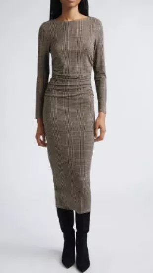 Charissa Plaid Long Sleeve Body-Con Dress