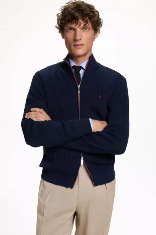 Stand Collar Gassed Cotton Cardigan