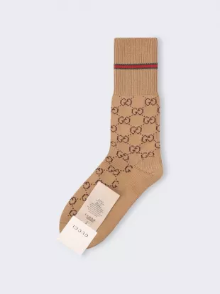 Beige & Web Stripe GG Socks