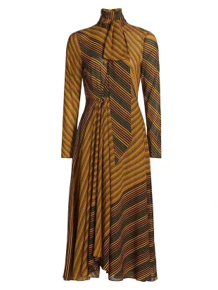 Noven Striped Mock-Turtleneck Midi-Dress