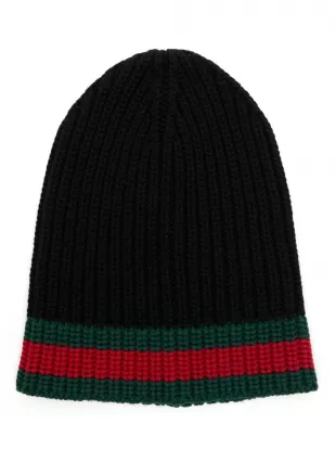 Black Striped Cuff Ribbed Beanie