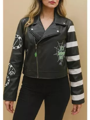 It’s Showtime Beetlejuice Leather Jacket In Black