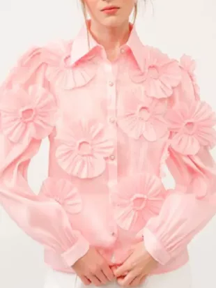 Elsbeth S03 Carrie Preston Pink Applique Floral Blouse