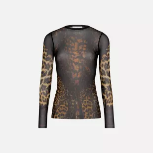Mesh Long Sleeve Printed Top With Lace