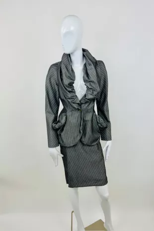 Red Label Pinstripe Ruched Skirt Suit