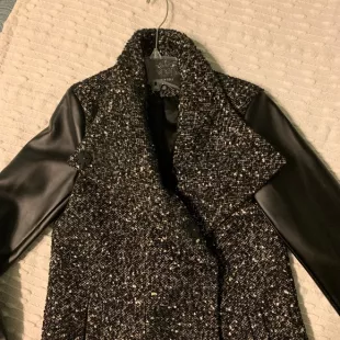 Tweed Wool Blend Coat with Leather Sleeves