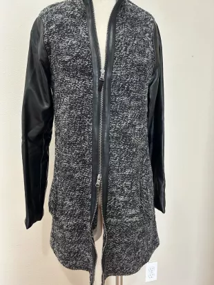 Faux Vegan Leather Trim Sweater Jacket