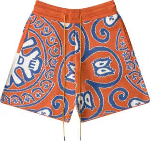 Orange & Blue Mosaic Knit Shorts