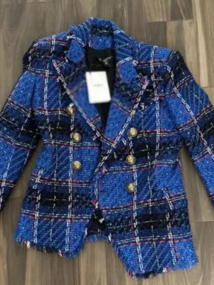 The Today Show Daryn Carp Blue Tweed Plaid Blazer