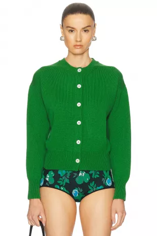 Ada Crewneck Cardigan in Pagoda Green