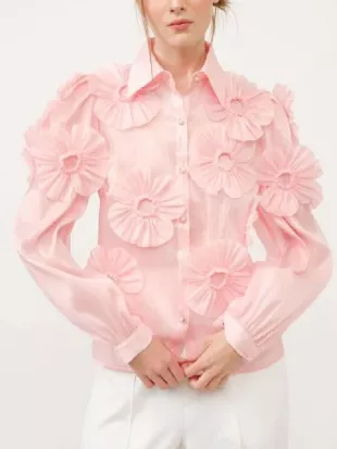 Elsbeth S03 Carrie Preston Floral Applique Pink Blouse