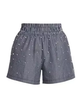 Betty Pearl-Embellished Pinstriped Cotton Shorts