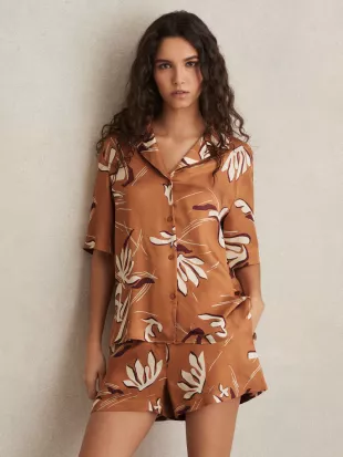 Rust Sandy Printed Cuban-Collar Shirt