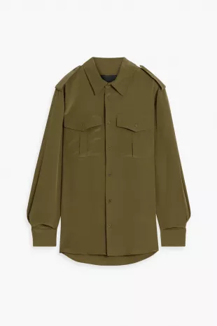 Jeanette Silk Button-front Top In Olive