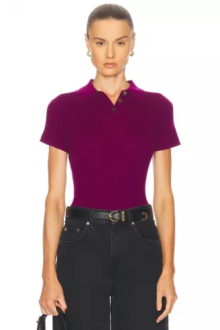 Shrunken Cashmere Polo in Aubergine