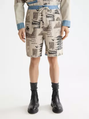 Loose-Fit Printed Washed Bermuda Shorts