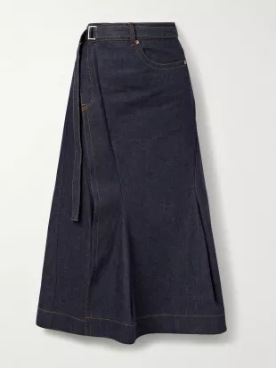 Belted Denim Midi Skirts