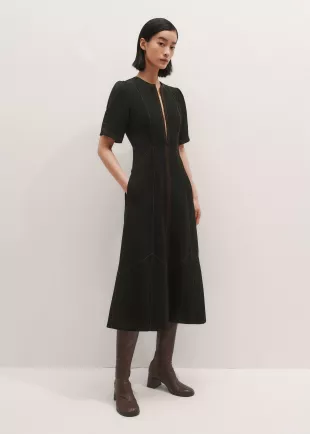 Women's Black Contrast Stitch Midi Dress + Belt | ME+EM