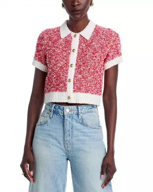 Adalee Cropped Cardigan in Red / Ivory