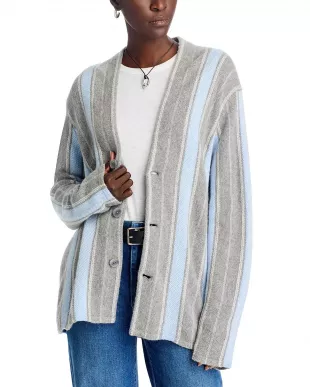 Baja Everywear Striped Cashmere Cardigan in Fuchsia