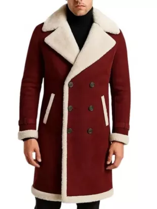 Maroon Shearling Long Winter Christmas Coat