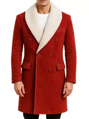 Red Shearling Christmas Trench Coat