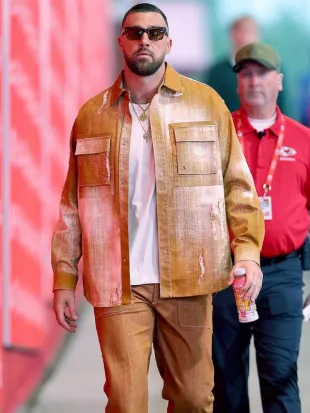 Travis Kelce 2025 Fendi Orange Denim Shirt