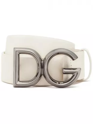 White Leather & Silver DG Belt