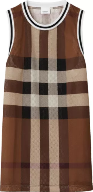 Brown Check Mesh Tank Top