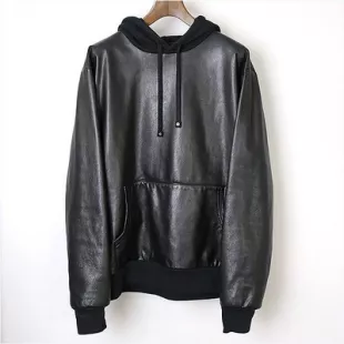 Black Full Leather Hoodie