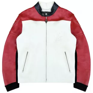 White & Red Leather Yohji Riders Moto Jacket